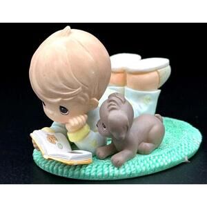 Precious Moments "Overflowing With Love For You" Boy Reading Puppy Figurine +COA